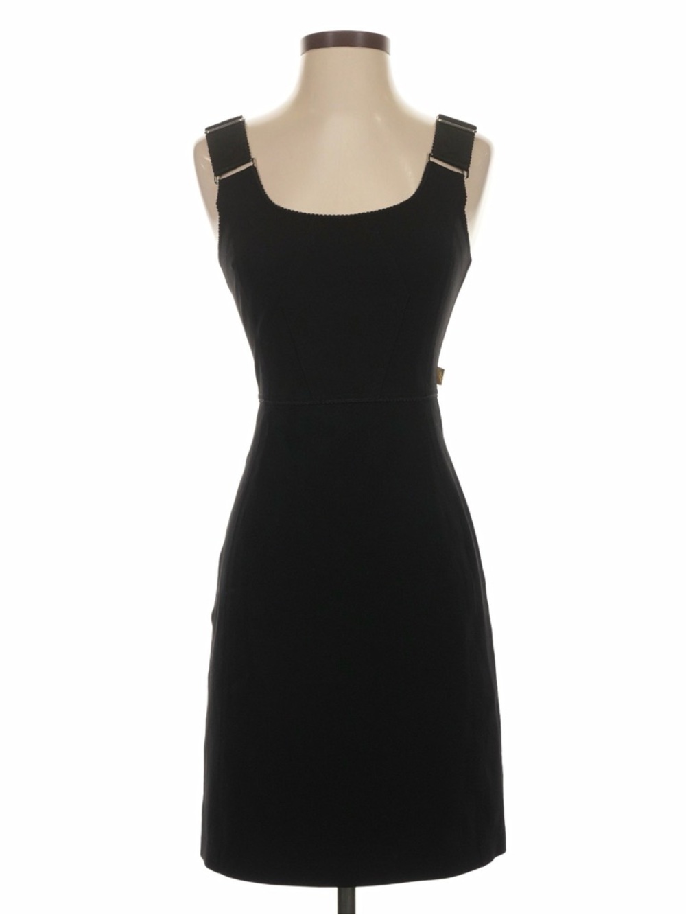 Louis Vuitton Black Square-Neck Dress with Buckle LV Stitched Straps LIKE NEW